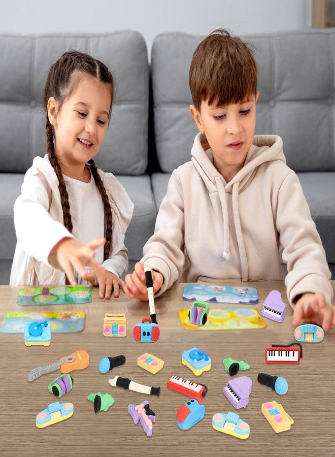 KINYFY 24 Pcs 3D Mini Musical Instrument Erasers, Cute Instrument Pencil Erasers, Fun Take Apart Musical Puzzle Eraser Bulk for Classroom Prizes, Gifts Supplies, Back to School Party Favors - Image 4